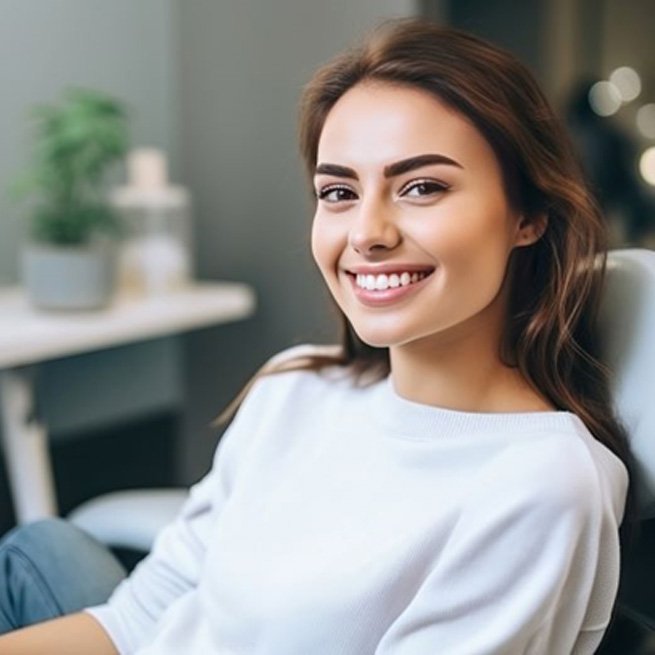 Woman smiling at the dentist’s office 